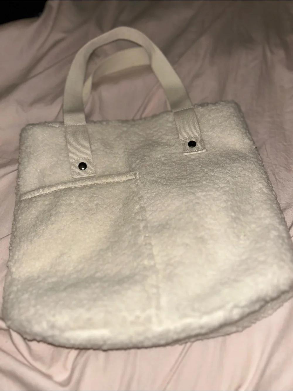 EUC Pottery Barn White Sherpa Teddy Toe Bag Cozy Fleece Carryall